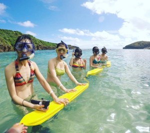 a group of people swimming in a body of water