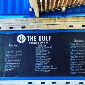 a chalkboard menu at The Gulf in Orange Beach Alabama 